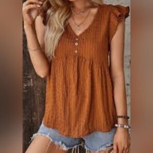 Orange Smocked Cap Sleeve Tunic Blouse